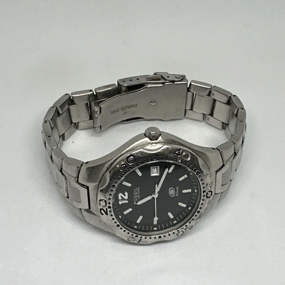 Fossil AM3669 Men's Silver Stainless Steel Analog Black Dial Quartz Watch HME367